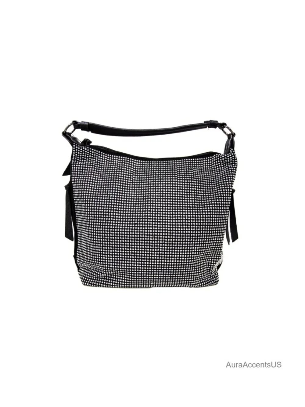Faux Leather Rhinestone Hobo Handbag with Detachable Crossbody Strap